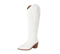Bianca,41,Stivali da Sposa da Donna in Stile Western Stivali Cowgirl alla Moda, Alti Fino al Ginocchio Larghi e Foderati in Pelliccia, Stivali Alti Invernali Slip-on Punta Tagliata