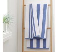 Bianca Asciugamano reversibile in cotone jacquard a righe, 50 x 85 cm, colore: Blu