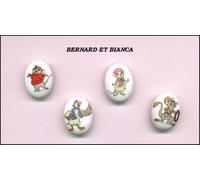 BIANCA E BERNIE DISNEY Set 4 Mini Medaglioni Porcellana FEVES Francia BERNARD