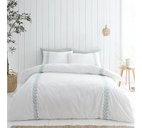 Bianca Fine Linens Bedding - Set copripiumino singolo con federa, in cotone a 180 fili, con motivo a foglie, colore: bianco/verde