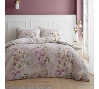 Bianca Francesca Floral - Set copripiumino reversibile con federe, in cotone a 200 fili, per letto super king size, colore: rosa crema