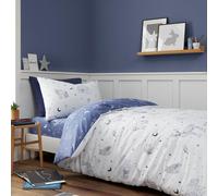 Bianca Set copripiumino matrimoniale reversibile in cotone spazzolato Starlight Animals bianco blu