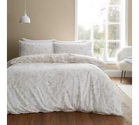 Bianca Set copripiumino reversibile con federe, in cotone spazzolato, motivo floreale, per letto super king size, colore naturale