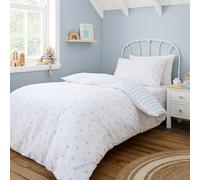 Bianca Set copripiumino singolo con federa in cotone, reversibile, motivo a stelle e strisce, colore: blu
