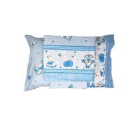 BIANCALUNA Completo Lenzuola Culla Lettino In Fresco Cotone/Flanella di Puro Cotone Set 3 pezzi (SimbaAzzurro)