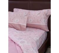 BIANCALUNA Completo Lenzuola Flanella Floreale Rosa Matrimoniale, Rosa