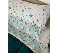 BIANCALUNA Completo Lenzuola in Flanella Opera Cuori Singola, Verde