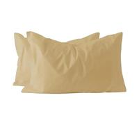 BIANCALUNA Coppia federe guanciali 52x82 con 2 volani Tinta Unita 100% Cotone Italiano (Biscotto)
