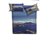 BIANCALUNA Miss Terry GOLFO Napoli Completo Letto Matrimoniale Set Lenzuola sopra sotto Federe 100% Cotone Tinto in pezza Stampa Digitale Made in Italy