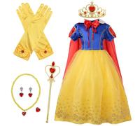 Biancaneve Costume Bambina, 3-7 Anni Vestito Biancaneve Bambina, Abito Da Principessa Con Mantello, Corona, Guanti, Collana e Orecchini, Costume Per Costumi Di Carnevale, Halloween, Cosplay, Feste