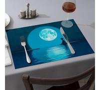Biancheria da cucina e da tavola Un bambino siede su una zattera guardando una grande luna piena attraverso un arco da pranzo tovagliette estive runner piatti decorativi (6 pezzi)