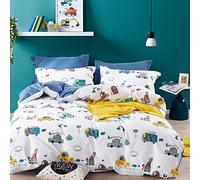 Biancheria da letto 135 x 200 cm, per bambini e bambine, in cotone, con motivo auto e chiusura lampo (A, 135 x 200 cm + 80 x 80 cm, 2 pezzi)