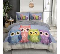 Biancheria Da Letto 135x200cm, Set Di Biancheria Da Letto Con Gufi Colorati, Animali Dei Cartoni Animati Copripiumino Con Chiusura Lampo E 1 Federe