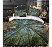 Biancheria Da Letto 3D Guardando gli alberi verdi nella foresta, la luce del sole splende attraverso le foglie, in Microfibra Set Copripiumino Con Stampa in , 3 Pezzi, Con Federe Super King（260x220cm）