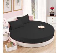 Biancheria da letto, 6 pezzi, set di lenzuola rotonde in cotone egiziano 600 TC (diametro 223 cm, colore nero)