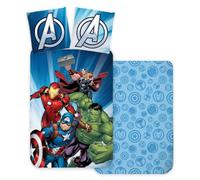 Biancheria da letto Avengers per letto singolo, copripiumino 140 x 200 cm con federa 60 x 65 cm, 100% cotone, set di biancheria da letto reversibile, motivo: supereroi, Capitan America, Iron Man, Hulk