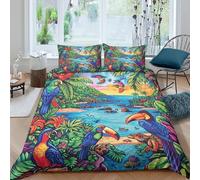 Biancheria Da Letto Bird Set Di Biancheria Da Letto in Microfibra Tropical Rain Forest Stampa3D in Con Cuscino Con Cerniera Per Adolescenti King（220x240cm）
