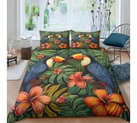 Biancheria Da Letto Bird Set Di Biancheria Da Letto Morbida Microfibra Tropical Rain Forest Stampa3D in Con Cuscino Con Cerniera Per Bambini Double（200x200cm）