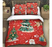 Biancheria Da Letto Christmas Elements Set Di Biancheria Da Letto in Microfibra Christmas Theme Cute Patterns Stampa3D in Con Cuscino Con Cerniera Nascosta Per Adolescenti Single(140x200cm)