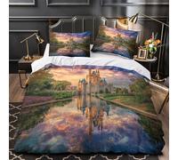 Biancheria Da Letto Con Motivo Il Castello Riflesso nel Bellissimo Mare dei Sette Colori,3 Pezzi,in Microfibra 3D ,con Chiusura Con Copripiumino E Federa Per Ragazzo, Ragazza Super King（260x220cm）