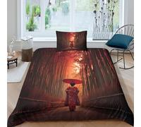 Biancheria Da Letto Con Stampa 3D Passeggiata con le Maiko tra i boschetti di bambù di Arashiyama, Kyoto Con Federe Copripiumino Con Cerniera Morbida Microfibra Per La Casa E L'hotel Single（135x200cm）