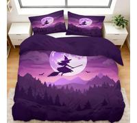 Biancheria da letto da 135 x 200 cm, motivo Halloween, strega e luna, in morbida microfibra, set da 3 pezzi, 1 copripiumino + 2 federe da 80 x 80 cm, stampa 3D, per ragazzi e ragazze, colore rosa