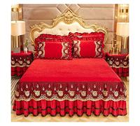Biancheria da letto di lusso Copriletti in stile europeo sul Gonna in pizzo Federe Crystal King Queen Size Tessili for la casa(Red,1 Pc skirt 200x220cm)