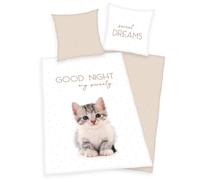 Biancheria Da Letto Gatti 2 Pezzi Gattino 135x200 Cm (80x80 Cm) 100% Cotone
