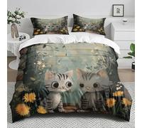 Biancheria Da Letto Gatto Carino Microfibra Copripiumino Biancheria Da Letto, Facile Da Pulire, 3 Pezzi, 2 Federa Del Cuscino (50 X 75 Cm) Cerniera (155X220Cm)
