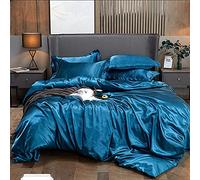 Biancheria da letto guojm 4 pezzi, set di biancheria da letto in seta in raso coperta, rivestimento piatto Twin Queen completo 4 pezzi di lino set nero 100% oro-07-king piatto 4 pezzi