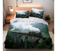 Biancheria da letto in Treno A Vapore 240 x 260 cm, con stampa 3D copripiumino in Montagne Foreste, Microfibra Morbido copripiumino 240 x 260 cm e 2 federa 50 x 75 cm