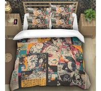 Biancheria Da Letto Japanese Graffiti Set Di Biancheria Da Letto in Microfibra Duo Pu Art Stampa3D in Con Cuscino Con Cerniera Nascosta 3 Pezzi Single（140x200cm）