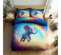 Biancheria da letto multicolore 240 x 220 cm, motivo: cielo dei sogni, elefante, arcobaleno, set da 3 pezzi, morbida e confortevole, in microfibra, per ragazzi e ragazze, con chiusura lampo e 2 federe