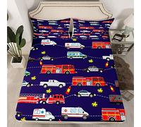 Biancheria da letto per camion dei vigili del fuoco Set di lenzuola per auto della polizia per bambini, ragazzi, ragazze, adolescenti, decorazione giovanile, ambulanza, simpatico, lenzuolo con