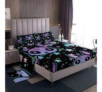 Biancheria da letto per gatti Boho carino gatto stella set da letto per bambini ragazzi ragazze carino gattino lenzuola traspirante animale blu viola set di lenzuola regalo per gli amanti dei gatti s