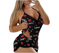 Biancheria da notte Lingerie Camicia da notte con stampe erotiche sexy cami Top reggicalze pigiama set lingerie, Nero , S
