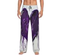 Biancheria da notte traspirante alla moda viola con stampa amore, elastico in vita pantaloni da notte con tasche, Nero , L