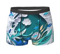 Biancheria intima blu del pugile degli uomini della stampa della libellula della mosca, slip respirabili con l'allungamento molle per stile classico, Come nella foto, M