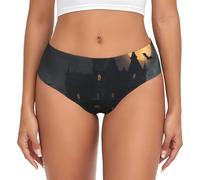 Biancheria intima da donna con stampa gotica di Halloween, mutandine a copertura completa, elasticizzate, casual, per uso quotidiano, Nero , XXL