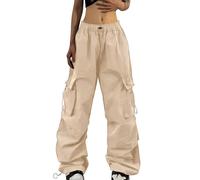 Biancheria intima da sci donna pantaloni corti donna pantaloni cargo elastici a vita alta multipli jogging Y2K pantaloni donna 50, cachi, S