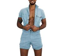 Biancheria intima da uomo, a maniche corte, tutina Henley Jumpsuit Stretchy Ramper, Henley Tuta Stretchy Ramper con bottoni, body da uomo, fitness, abbigliamento sportivo per adulti, Blu, M