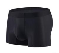 Biancheria intima da uomo, pantaloncini in seta senza cuciture, con tasca per rigonfiamento a U, elasticizzati, ad asciugatura rapida, traspiranti, per lo sport e il sonno (2XL, nero)