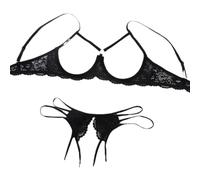 Biancheria Intima Donna - Completo Intimo Sexy da Donna in Pizzo Trasparente Bralette E Perizoma con Vestaglia Trasparente per Le Serate A Casa (Black XL)