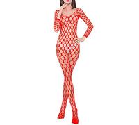 Biancheria Intima Donna Hot Vestitino Sexyshop Sexy Aderente in Rete Trasparente con Gonna a Rete Natica scavata da Bodystocking Donna Aperto Completino Donna Rosso (Red, One Size)
