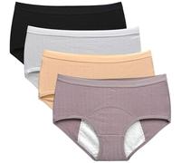 Biancheria intima mestruale per ragazze, 4 pezzi di biancheria intima mestruale in cotone traspirante per adolescenti, mutandine a prova di perdite per adolescenti, elastiche a vita media da donna