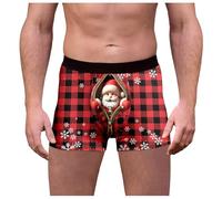 Biancheria intima natalizia a quadri alla moda per uomo come mutandine traspiranti in cotone con stampa festiva per idee regalo umoristiche, altezza media quotidiana, Rosso anguria., L