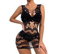 Biancheria intima sexy da donna 2026 Advanced Hollowing Drilling Passion Net Abbigliamento Lingerie Pigiama Festival Outfit Negligee Pizzo Ouvert, Nero , Taglia unica