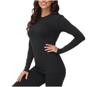 Biancheria intima termica da donna, strato di base per il freddo, set termico lungo da donna, set termico per il freddo, Parte superiore nera., XS