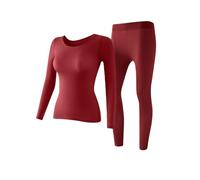 Biancheria intima termica da donna ultra sottile senza cuciture, morbido elastico dimagrante strato base top e pantaloni lunghi Johns pigiama set, Encore Rosso, XL 130-160