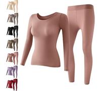 Biancheria intima termica elastica senza cuciture da donna, biancheria intima termica ultra sottile senza cuciture, set di biancheria intima termica superiore inferiore, rosa, L